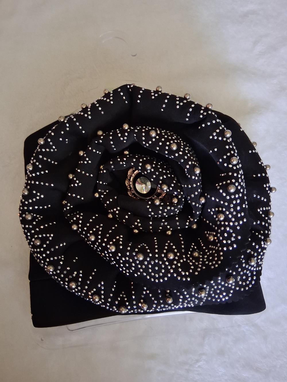 Black Embellished Floral Facinator Hat